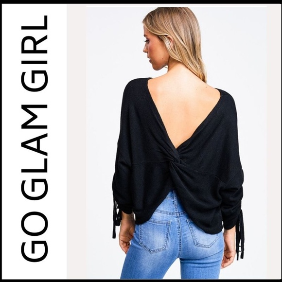 Glam Girl Fashion Sweaters - NWT Black Twist Back Ruched Sleeve Sweater